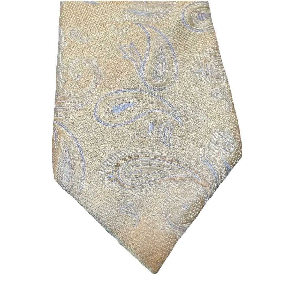 Canali 100% Silk Tie Yellow Gold Paisley Jacquard Made In Italy Luxury 58”